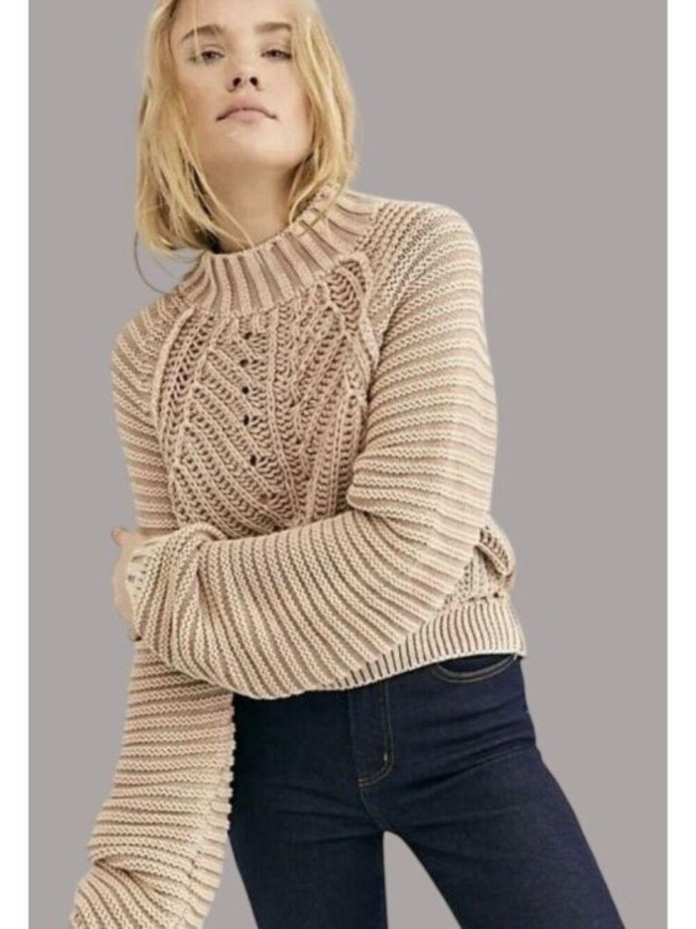 Free People Sweetheart Tan Mock Neck Sweater